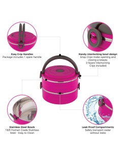 Healthy Human On The Go Pet Bento Ανοξείδωτα Μπολ Φούξια 3τεμ. 450ml 2