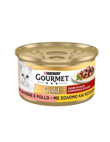 Purina Gourmet Gold Κονσέρβα Γάτας Κομματάκια Σολομό Και Κοτόπουλο Σε Σάλτσα 85gr