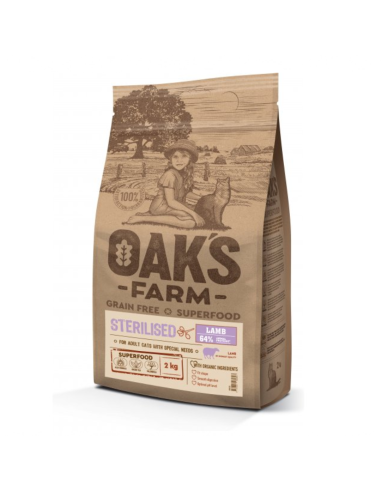 Oak's Farm Grain Free Cat Adult Sterilised Με Αρνί 2kg
