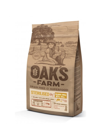 Oak's Farm Grain Free Cat Adult Sterilised Με Σολομό Και Κριλ 2kg
