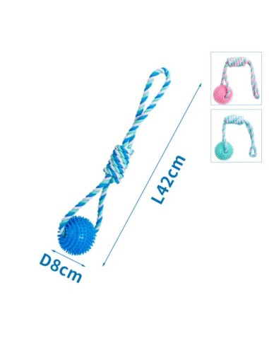 Nobleza Παιχνίδι Σκύλου Βαμβακερό Σχοινί Με TPR Μπάλα Μπλε