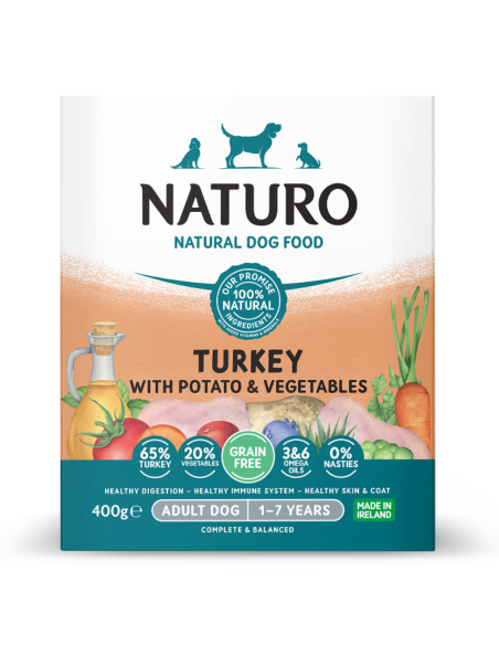 Naturo Dog Δισκάκι Σκύλου Grain Free Με Γαλοπούλα, Πατάτα Και Λαχανικά 400gr Naturo Dog Δισκάκι Σκύλου Grain Free Με Γαλοπούλα, Πατάτα Και Λαχανικά 400gr