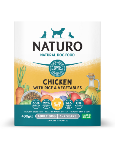 Naturo Dog Δισκάκι Σκύλου Με Κοτόπουλο, Ρύζι Και Λαχανικά 400gr