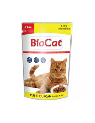 Bio Cat Adult Φακελάκι Γάτας Με Κοτόπουλο Και Γαλοπούλα Σε Σάλτσα 100gr