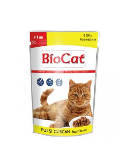 Bio Cat Adult Φακελάκι Γάτας Με Κοτόπουλο Και Γαλοπούλα Σε Σάλτσα 100gr Bio Cat Adult Φακελάκι Γάτας Με Κοτόπουλο Και Γαλοπούλα Σε Σάλτσα 100gr
