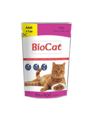 Bio Cat Adult Φακελάκι Γάτας Με Κοτόπουλο Και Συκώτι Σε Σάλτσα 100gr