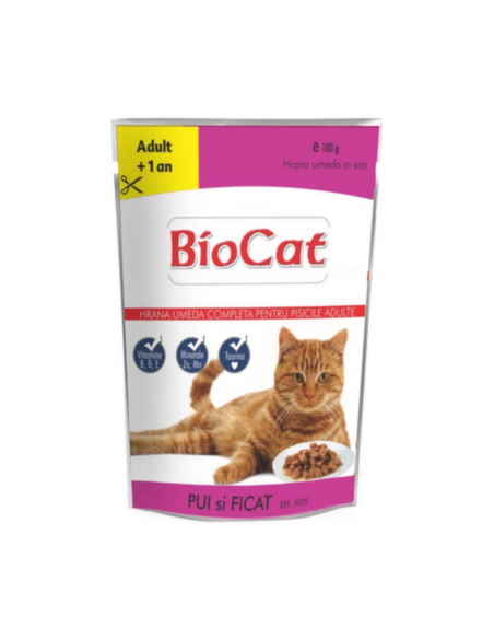 Bio Cat Adult Φακελάκι Γάτας Με Κοτόπουλο Και Συκώτι Σε Σάλτσα 100gr Bio Cat Adult Φακελάκι Γάτας Με Κοτόπουλο Και Συκώτι Σε Σάλτσα 100gr