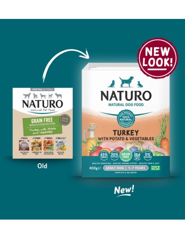 Naturo Dog Δισκάκι Σκύλου Grain Free Με Γαλοπούλα, Πατάτα Και Λαχανικά 400gr