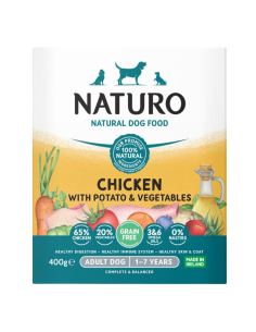 Naturo Dog Δισκάκι Σκύλου Grain Free Με Κοτόπουλο, Πατάτα Και Λαχανικά 400gr
