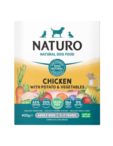 Naturo Dog Δισκάκι Σκύλου Grain Free Με Κοτόπουλο, Πατάτα Και Λαχανικά 400gr