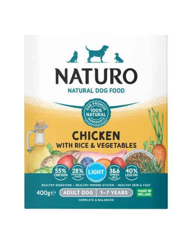 Naturo Dog Δισκάκι Σκύλου Light Με Κοτόπουλο, Ρύζι Και Λαχανικά 400gr