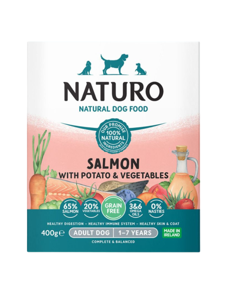 Naturo Dog Δισκάκι Σκύλου Grain Free Με Σολομό, Πατάτα Και Λαχανικά 400gr Naturo Dog Δισκάκι Σκύλου Grain Free Με Σολομό, Πατάτα Και Λαχανικά 400gr