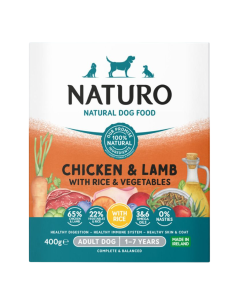 Naturo Dog Δισκάκι Σκύλου Με Κοτόπουλο, Αρνί, Ρύζι Και Λαχανικά 400gr