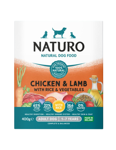 Naturo Dog Δισκάκι Σκύλου Με Κοτόπουλο, Αρνί, Ρύζι Και Λαχανικά 400gr