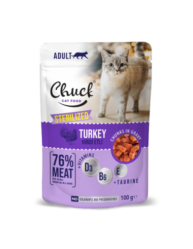 Chuck Cat Pouch Sterilized Turkey Φακελάκι Στειρωμένης Γάτας Με Γαλοπούλα Σε Σάλτσα 100gr