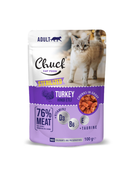 Chuck Cat Pouch Sterilized Turkey Φακελάκι Στειρωμένης Γάτας Με Γαλοπούλα Σε Σάλτσα 100gr Chuck Cat Pouch Sterilized Turkey Φακελάκι Στειρωμένης Γάτας Με Γαλοπούλα Σε Σάλτσα 100gr