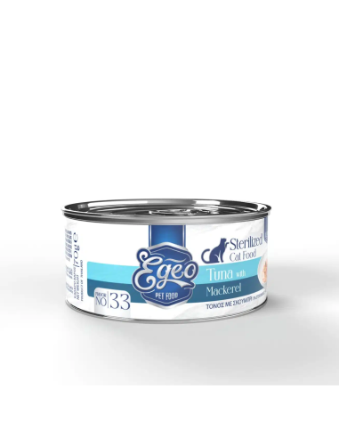 Egeo Adult Νο.33 Κονσέρβα Για Στειρωμένη Γάτα Με Τόνο Και Σκουμπρί Σε Σάλτσα 70gr