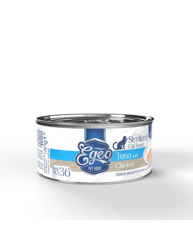Egeo Adult Νο.36 Κονσέρβα Για Στειρωμένη Γάτα Με Τόνο Και Κοτόπουλο Σε Ζελέ 80gr