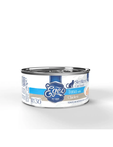 Egeo Adult Νο.36 Κονσέρβα Για Στειρωμένη Γάτα Με Τόνο Και Κοτόπουλο Σε Ζελέ 80gr Egeo Adult Νο.36 Κονσέρβα Για Στειρωμένη Γάτα Με Τόνο Και Κοτόπουλο Σε Ζελέ 80gr