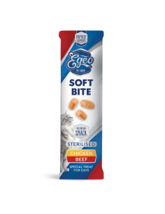 Egeo Adult Soft Bites Λιχουδιά Για Στειρωμένη Γάτα Με Κοτόπουλο Και Βοδινό 3τεμ. x 10gr 2
