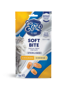 Egeo Adult Soft Bites Λιχουδιά Για Στειρωμένη Γάτα Με Κοτόπουλο Και Τυρί 3τεμ. x 10gr
