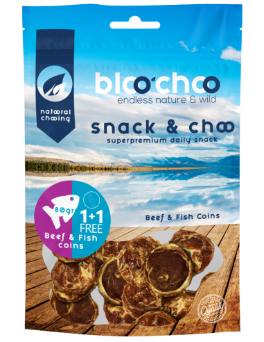 BlooChoo Snack Beef & Fish Coins Λιχουδιές Με Μοσχάρι Και Ψάρι 80gr 1+1 FREE
