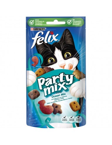 Felix Party Mix Ocean Mix Σνακ Γάτας Με Σολομό, Μπακαλιάρο Και Πέτροφα 60gr
