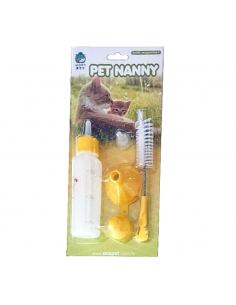 Pet Nanny Μπιμπερό Πλαστικό Σετ Βούρτσα-Θηλή Κίτρινο