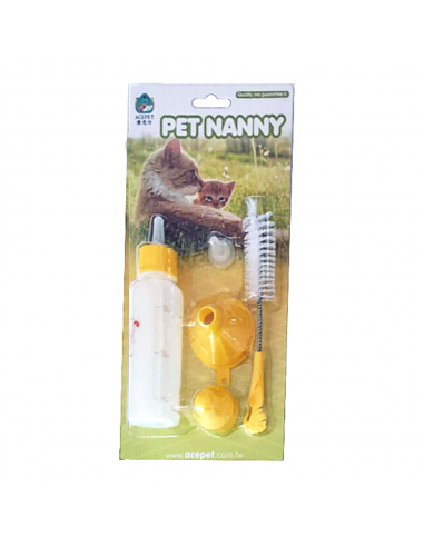Pet Nanny Μπιμπερό Πλαστικό Σετ Βούρτσα-Θηλή Κίτρινο