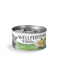 Wellfed Filleto Adult Κονσέρβα Γάτας Με Κοτόπουλο Και Τυρί Τσένταρ 70gr