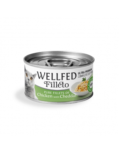 Wellfed Filleto Adult Κονσέρβα Γάτας Με Κοτόπουλο Και Τυρί Τσένταρ 70gr