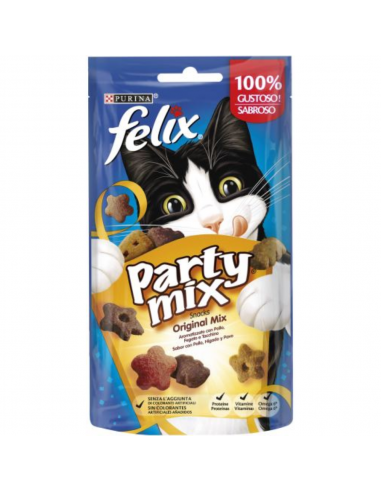 Felix Party Mix Original Mix Σνακ Γάτας Με Κοτόπουλο, Συκώτι Και Γαλοπούλα 60gr