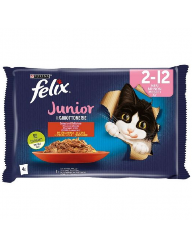 Purina Felix Junior Le Ghiottonerie Φακελάκια Για Γατάκια Με Βοδινό Και Κοτόπουλο 4x85gr