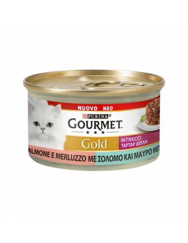 Purina Gourmet Gold "Ταρτάρ Διπλή Απόλαυση" Κονσέρβα Γάτας Με Σολομό Και Μαύρο Μπακαλιάρο 85 gr