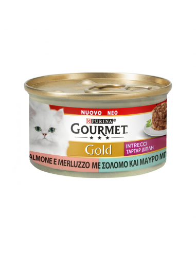 Purina Gourmet Gold "Ταρτάρ Διπλή Απόλαυση" Κονσέρβα Γάτας Με Σολομό Και Μαύρο Μπακαλιάρο 85gr