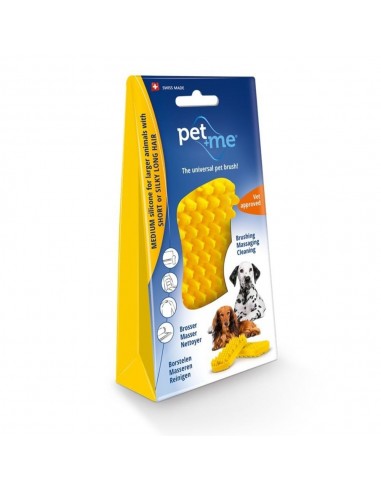 Pet + Me Ελαστική Βούρτσα Για Μεγαλόσωμα Κοντότριχα Και Μακρύτριχα Με Μεταξένιο Τρίχωμα Σκυλιά Κίτρινη