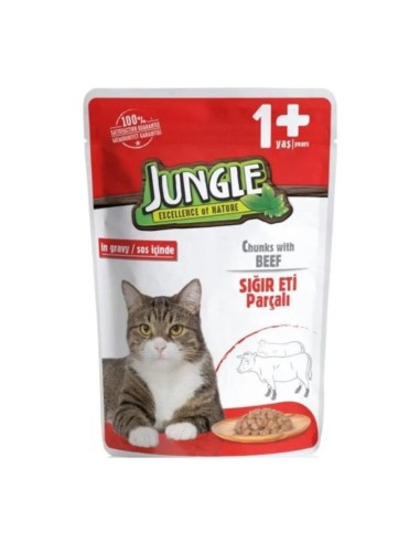 Jungle Φακελάκι Σε Σάλτσα Με Μοσχάρι Για Ενήλικες Γάτες 100 gr