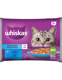 Whiskas Core Φακελάκι Ενήλικης Γάτας Επιλεγμένα Ψαρικά Με Σολομό-Τόνο Σε Ζελέ 4x85gr