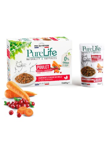 Pro-Nutrition Pure Life Φακελάκι Γάτας Με Φιλετάκια Κοτόπουλου Σε Σάλτσα, Καρότα Και Κράνμπερι 85gr