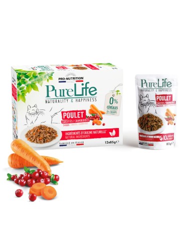Pro-Nutrition Pure Life Φακελάκι Γάτας Με Φιλετάκια Κοτόπουλου Σε Σάλτσα, Καρότα Και Κράνμπερι 85gr